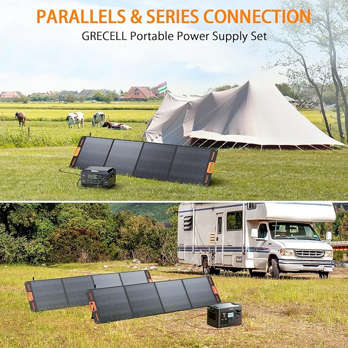 200W Portable Solar Panel for Power Station, Foldable Solar Charger w/ 4 Kickstands, IP65 Waterproof Solar Panel Kit w/DC XT60 Anderson Aviation Output for Outdoor RV Camper Blackout