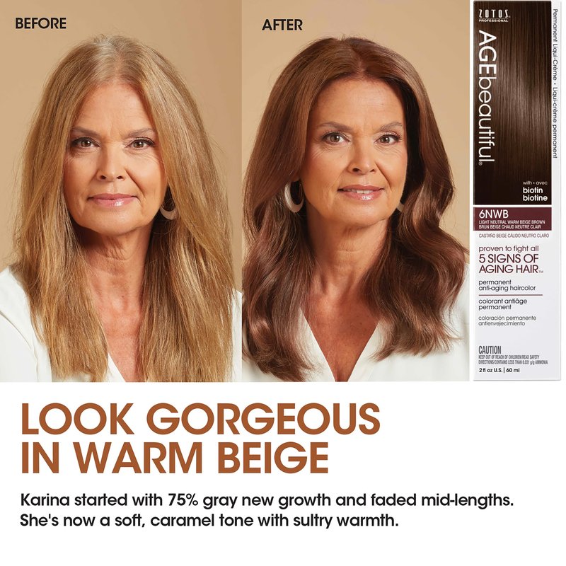 AGE beautiful Permanent Hair Dye 4N Dark Brown - Natural Dark Brown Hair Color Cream with 100% Gray Coverage, Anti-Aging Biotin Formula for Thicker, Fuller Hair, Professional Salon Quality