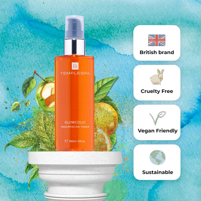 TEMPLESPA | GLOWCOLIC | Exfoliating Toner with Glycolic Acid, Vitamin C and Hyaluronic Acid to Reveal Smooth and Glowing Skin, Natural Ingredients, Cruelty-Free, Vegan, 5.0 fl.oz.