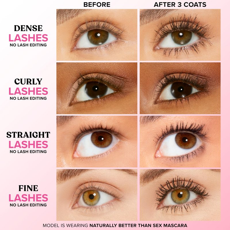 Too Faced Naturally Better Than Sex Mascara | Volumizing and Lengthening Mascara with Bamboo Fibers + Goji Berry, Nourishing for Sensitive Eyes, Vegan, Cruelty-Free Eye Makeup, Black, 0.27 Fl Oz