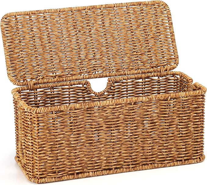ZhiYo Rattan Cable Management Box, Speckled Brown, 12.5" x 5" x 5.2"