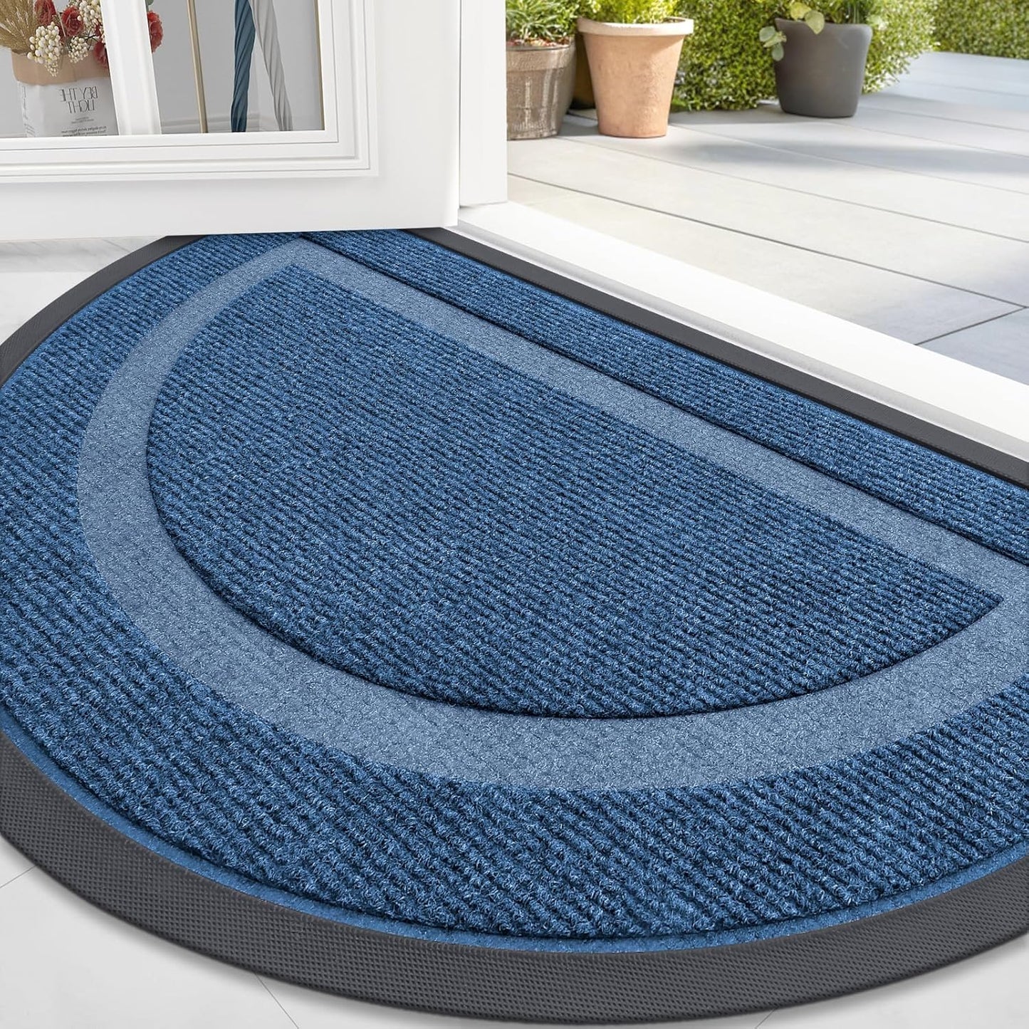 OLANLY Half Circle Door Mat - Waterproof All-Season Doormat for Indoor/Outdoor Use | 58x23, Light Blue