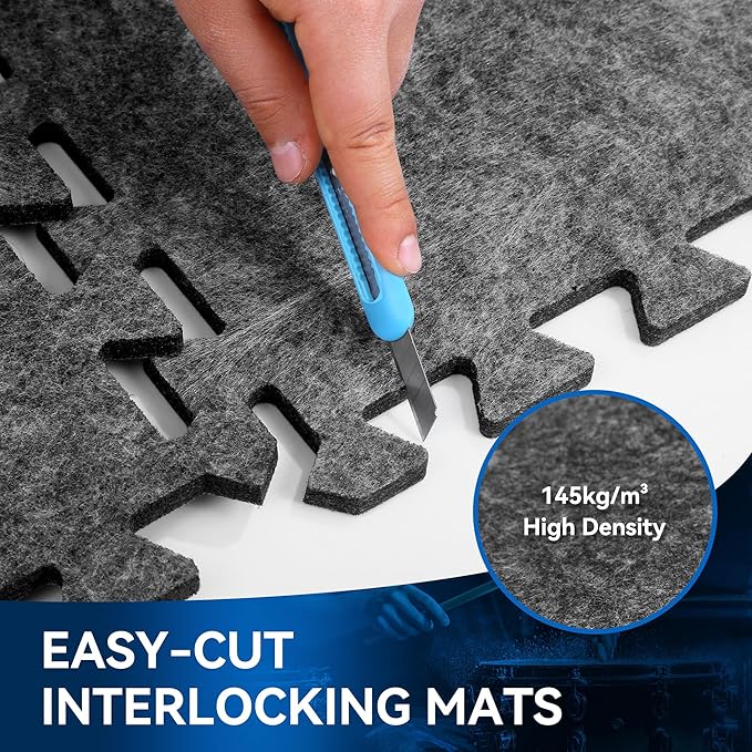 20 Pcs Interlocking Sound Absorbing Floor Mats, 11" x 11" x 0.4" High Density Anti Vibration Noise Reduction Pads, Non-Slip Felt Puzzle Mats for Drum, Piano, Music Studio, Home Gym
