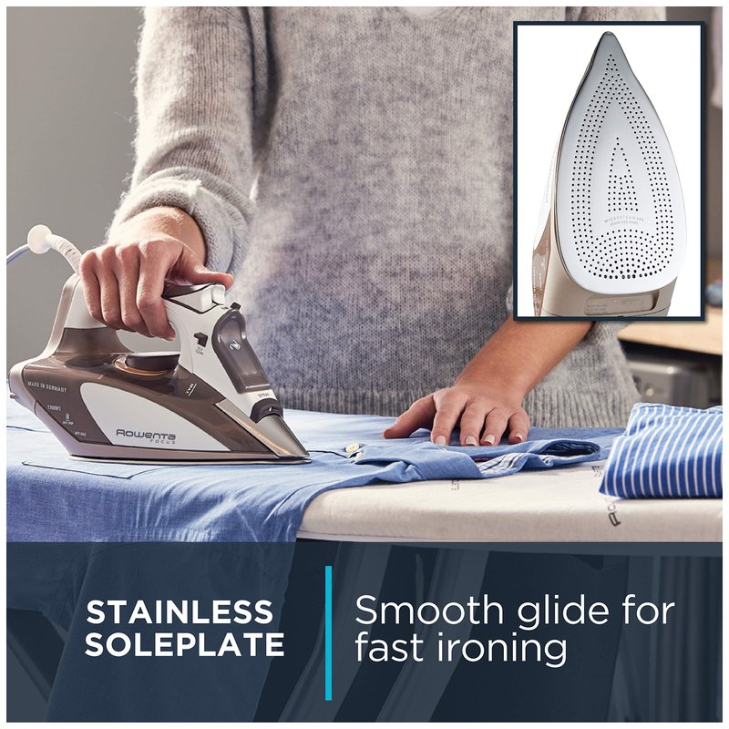 Rowenta Micro Steam Stainless Steel Soleplate Steam Iron for Clothes 400 Microsteam Holes, Cotton, Wool, Poly, Silk, Linen, Nylon 1700 Watts Portable, Ironing, Fabric Steamer, Garment Steamer DW5080