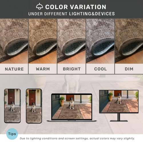 Hazo Haus Brown Rug for Living Room 10x14 - Extra Large Vintage Western Unique Neutral Taupe, Washable Low Pile Non-Slip Soft Thin Area Rug for Dining Under Table, Bedroom Under Bed, Home Office