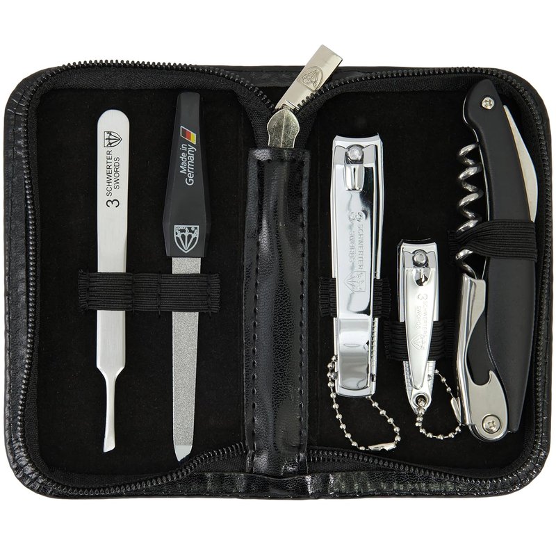 3 Swords Germany 5-Piece Manicure Pedicure Grooming Kit - Professional Nail Care Set in Fashion Leather Case | Gift Box Included