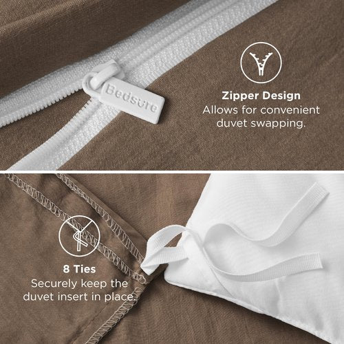 Bedsure Coffee Duvet Cover King Size - 3 Pieces Prewashed Cotton-Like Extra Soft Bedding Set, Includes 1 Duvet Cover 104x90 Inches with Zipper Closure & 2 Pillow Shams, Comforter Not Included