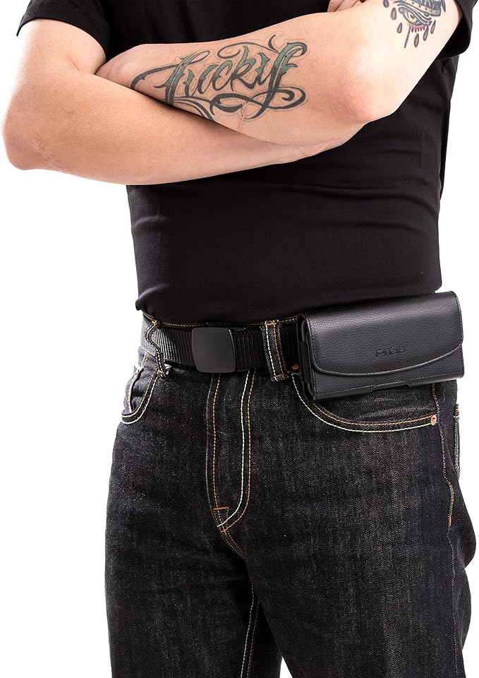 BOMEA Holster for iPhone 16 16e Pro 15 14 13 12 11 10 XR Xs X, Samsung Galaxy S25 S24 S23 5G - Cell Phone Belt Holder Case with Clip - ID Card Magnetic Pouch - Black