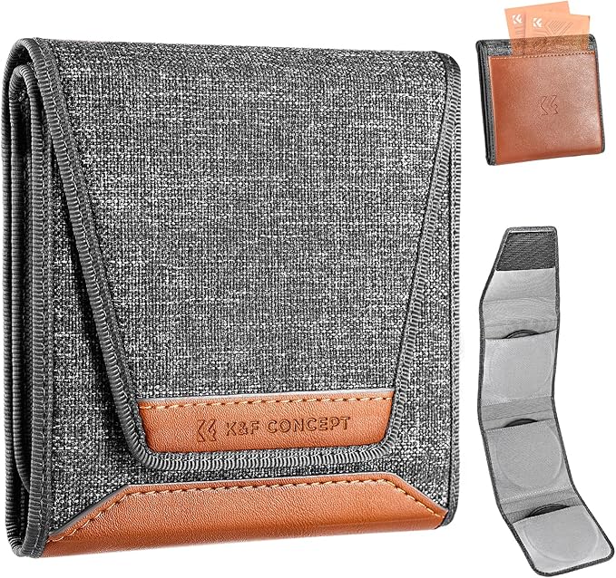 K&F CONCEPT Lens Filter Pouch, Lens Filter Case 3 Pocket Professional Photography Filter Holder Belt Bag Pouch Water-Resistant and Dustproof for Filter Up to 82mm