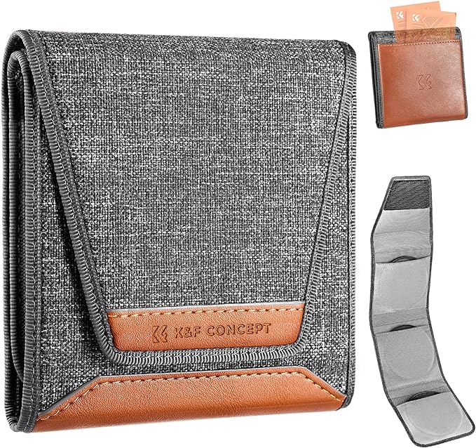 K&F CONCEPT Lens Filter Pouch, Lens Filter Case 3 Pocket Professional Photography Filter Holder Belt Bag Pouch Water-Resistant and Dustproof for Filter Up to 62mm