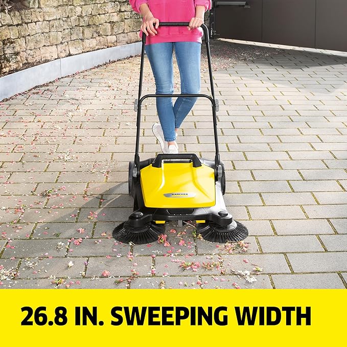 KÃ¤rcher Walk Behind Outdoor Push Sweeper S 4 Twin for Workshops, Warehouses or Garages - 5X Faster Than a Push Broom, 5.25 Gallon Capacity, 26.8" Sweeping Width