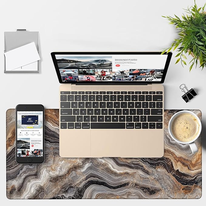 NITAHHHY Large Mouse Pad Abstract Marble Gaming Desk Pad Computer Keyboard Non-Slip Waterproof Mouse Mat with Rubber Base and Stitched Edges Entertainment Office Writing Desk Mat 35.4 x 15.7 Inches