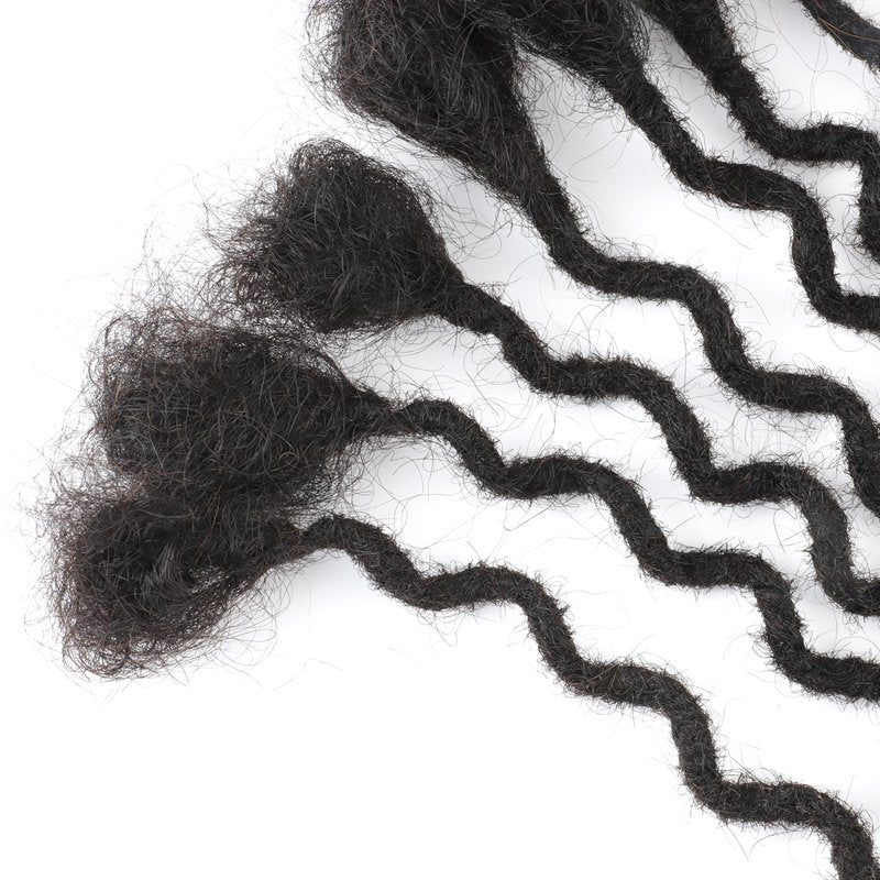 Curly Wavy Loc Extensions Human Hair 8Inch 0.6cm Width 10 Strands Dreadlock Extensions Full Handmade Permanent 100% Human Hair Can Be Dyed Bleached for Women Men Kids Natural Black