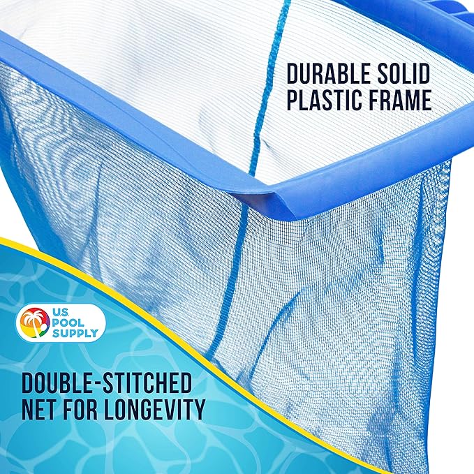 U.S. Pool Supply Professional Heavy Duty 20" Swimming Pool Leaf Rake with Deep 16" Net Bag - Fine Mesh Netting, Easy Scoop Edge - Fast Cleaning, Debris Pickup Removal, Fits Standard Swimming Pool Pole