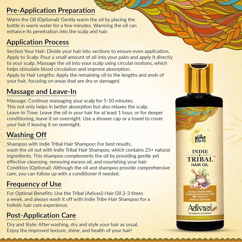 Indie Earth Tribal Adivasi Hair Oil - 50+ Natural Ingredients for Healthy Hair | Moringa, Bhringraj, Hibiscus & More