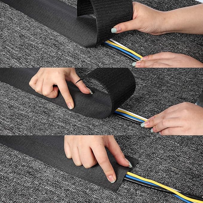 Cable Floor Strip Cord Grip Floor Cable Protector Carpet Cables Management, Hold Cords in Place, Keep Cables Organized, Protect Cords and Prevent a Trip Hazard, 3 Inch x 10 Feet