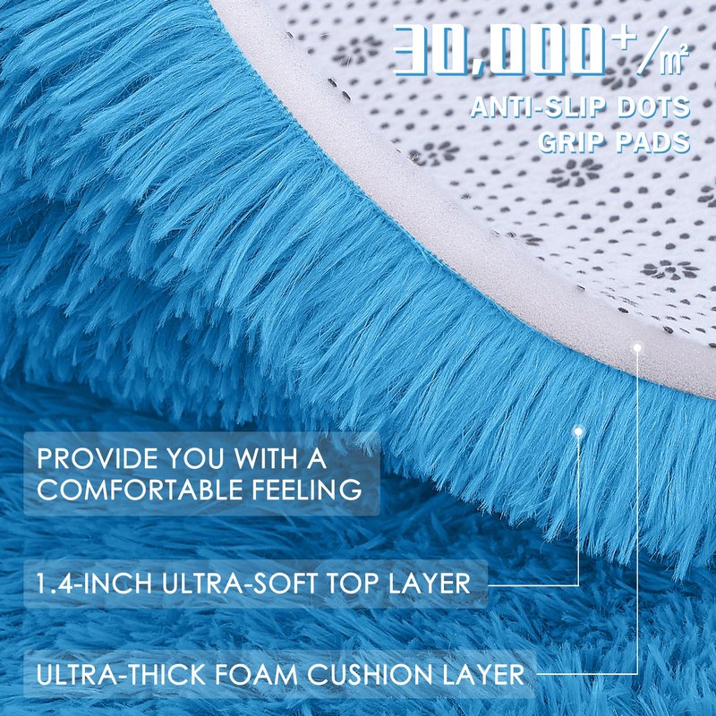 OLANLY Bright Blue Round Rugs for Bedroom - Machine Washable, 4 ft Circle Area Rugs for Living Room, Soft and Fluffy Shaggy Carpet for Teen Girl and Boys, Nursery Rooms, Dorms, Home Decor Aesthetic