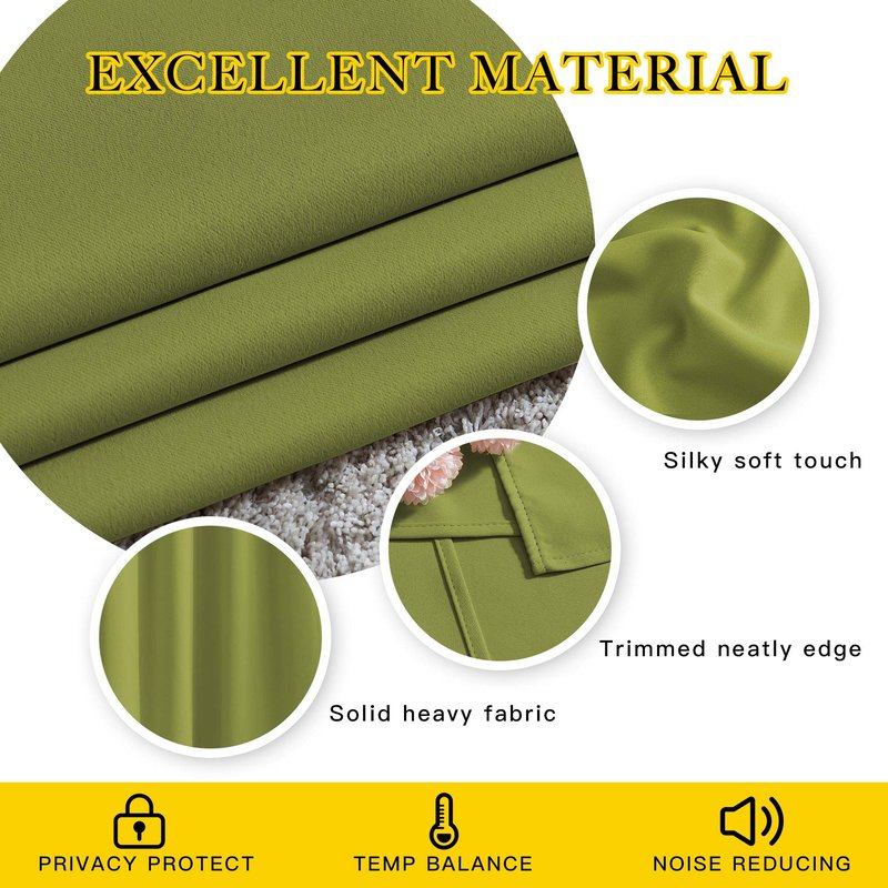 NICETOWN Fresh Green Blackout Curtains for Living Room, Grommet Thermal Insulated Window Drapes Room Divider Blinds Sound Reducing for Living Room, W46 x L102, 2 Pieces