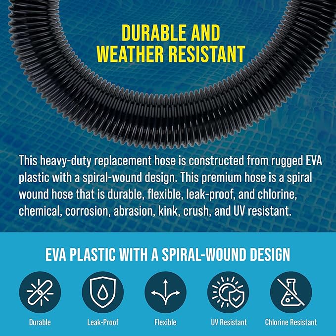 U.S. Pool Supply 4 Foot Heavy-Duty Above Ground Pool Hose, 1.5" - Black Replacement Filter Connecting Hose, Flexible Spiral Wound EVA - Compatible with Intex for Pool Filter Pumps - Skimmer Pump