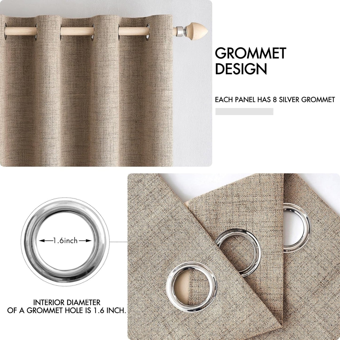 MIULEE 100% Blackout Linen Textured Curtains - Thermal Insulated Copper Brown Drapes | 52 x 45 Inch (2 Panels)