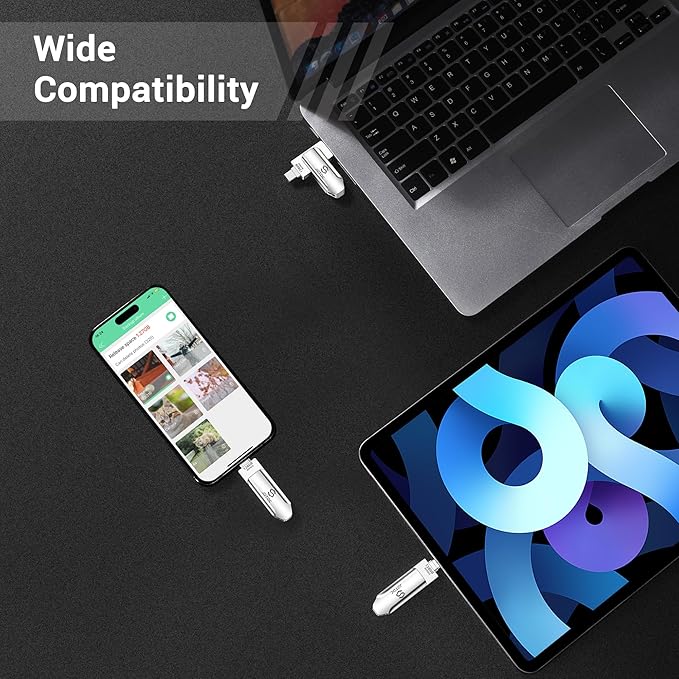 256GB Photo-Stick-iPhone-17/16/15-Flash-Drive iPhone USB C Memory Stick One-Click Backup Photos Videos & Contacts Secure-External-Storage-iPad-Photo-Backup-Thumb-Drive Android-Photo-Storage-Stick