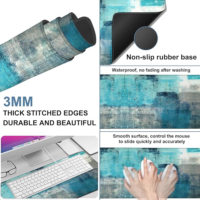 NITAHHHY Large Mouse Pad Creative Mosaic Gaming Desk Pad Computer Keyboard Non-Slip Waterproof Mouse Mat with Rubber Base and Stitched Edges Entertainment Office Writing Desk Mat 35.4 x 15.7 Inches