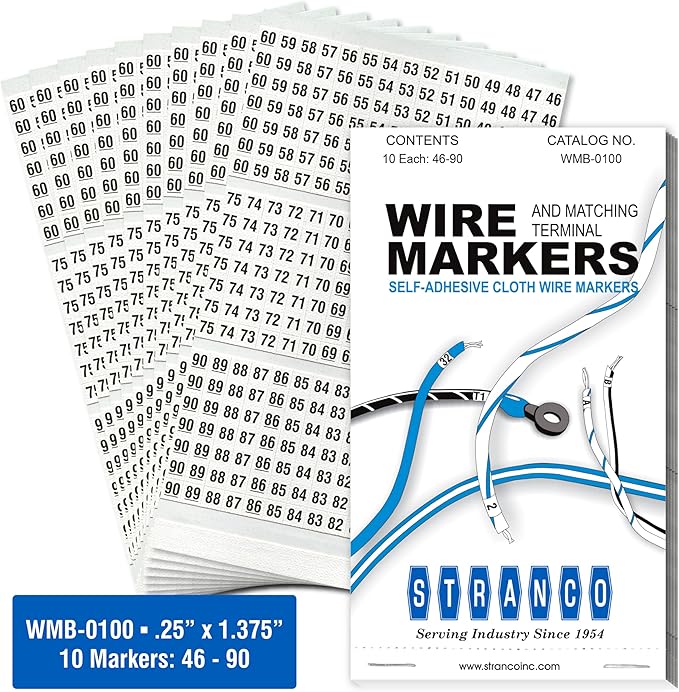Premium Wire Marker Book Numbered 46-49 for Cable Management, Vinyl-Coated, High-Tack Adhesive, Electric Panel Wire Labels 10 Pages/Book