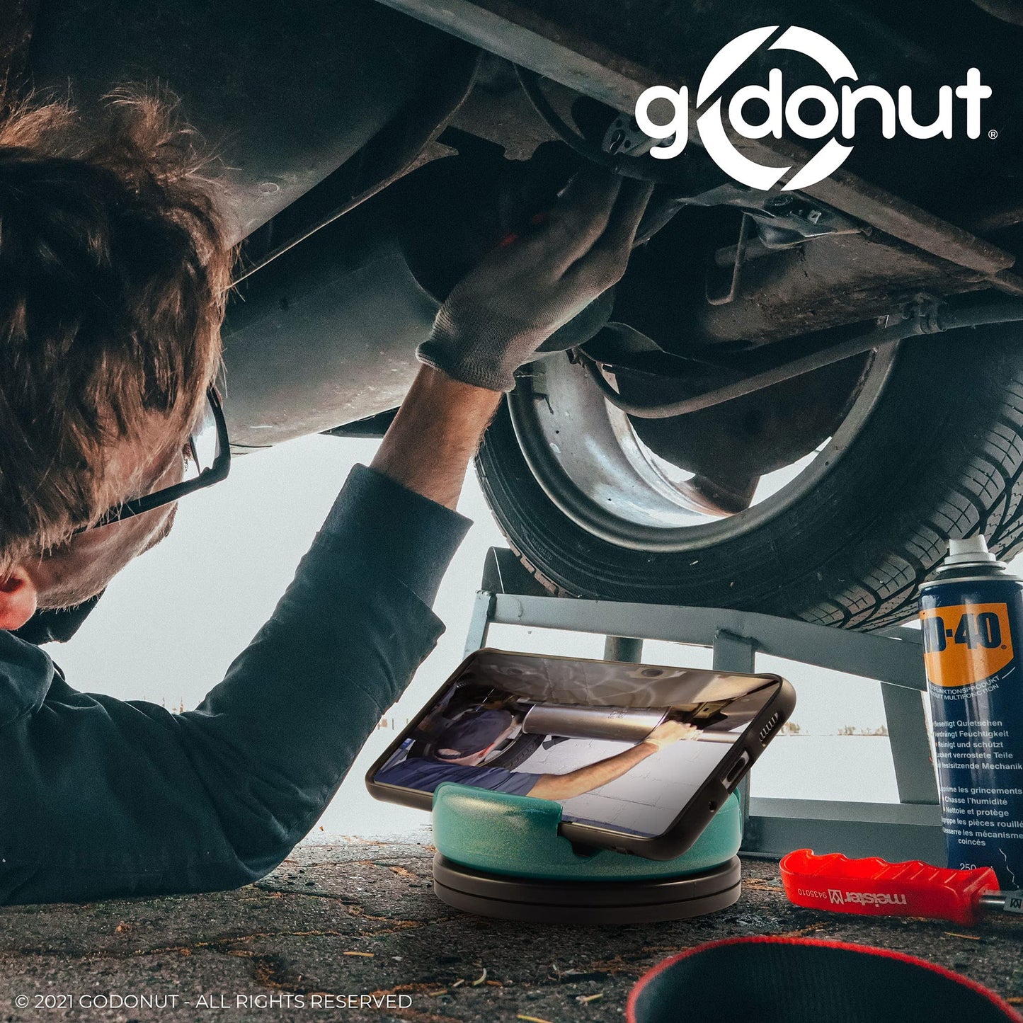 GoDonut 360 Swivel – Smartphone and Tablet Stand and Desk Organizer with 360 Degrees Device Rotation - Compact and Portable for Travel, Office and Home - Made in USA (Black)