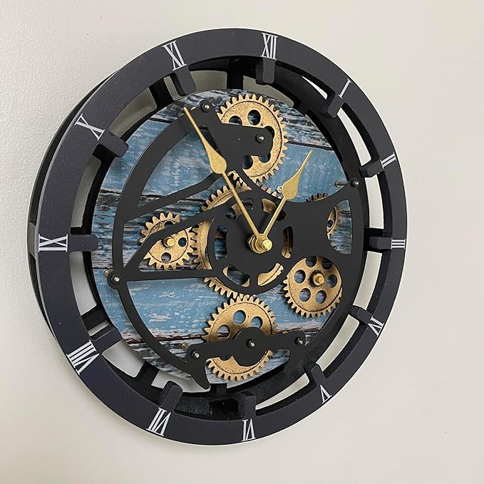 ImprovingLife The Gears Clock Desk Clock 10 inches with Real Moving Gears Convertible into Wall Clock (Aqua Green)