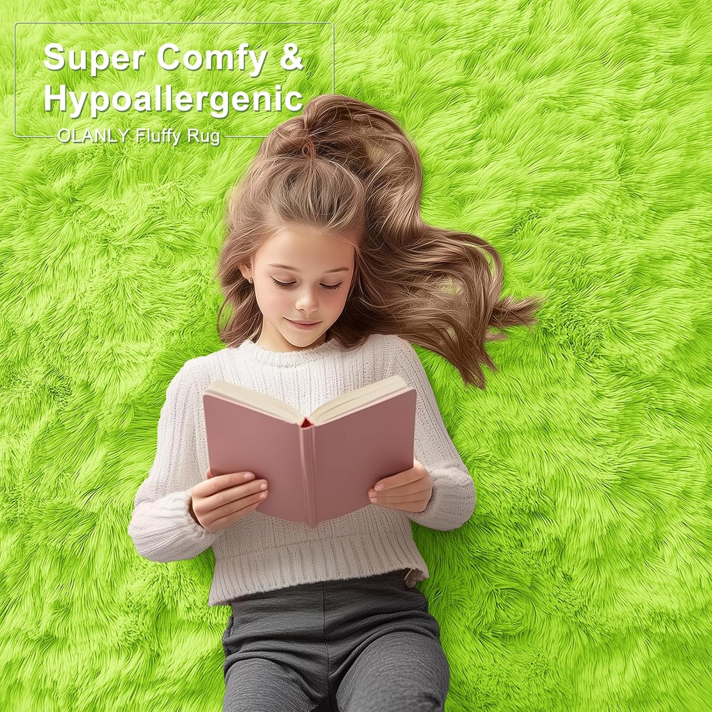 OLANLY Large 5x7 Machine Washable Area Rug - Soft Fluffy Shaggy Carpet for Living Room & Bedroom | Lime Green