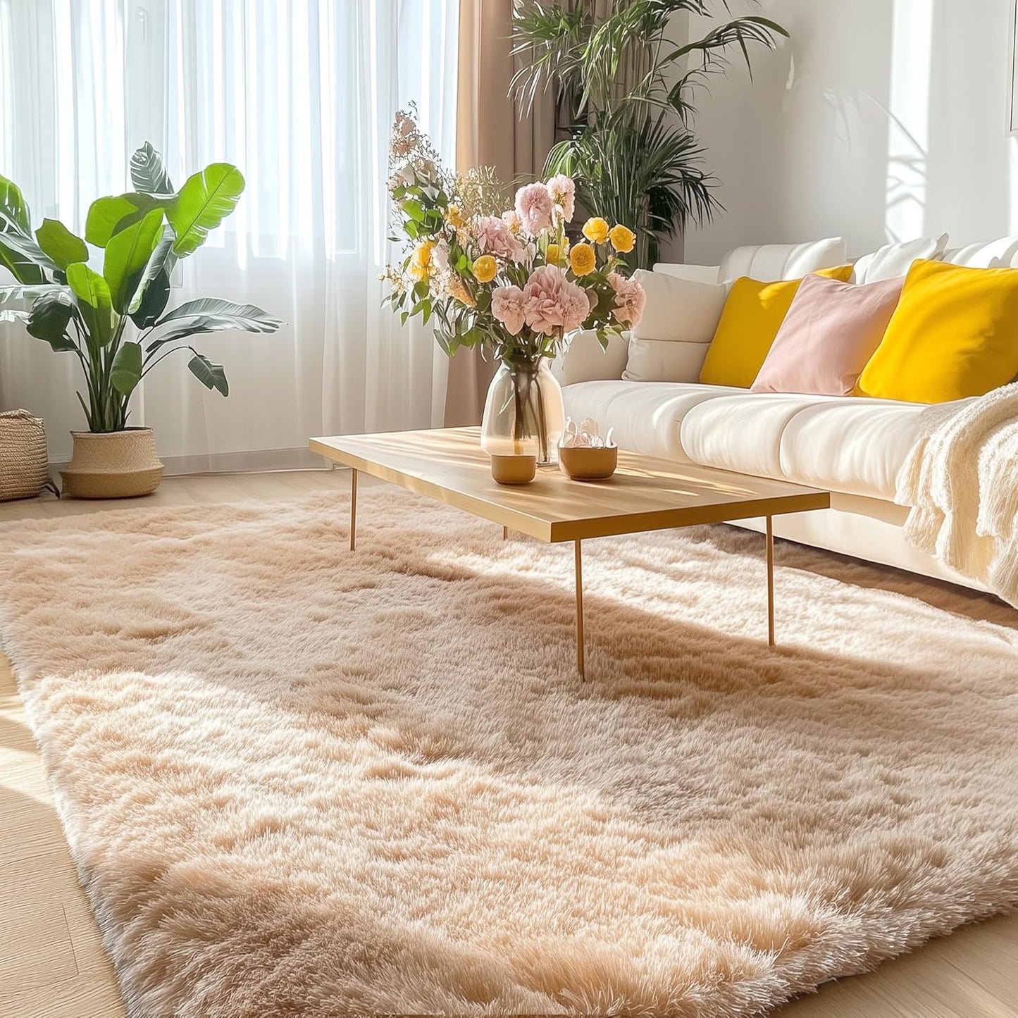 OLANLY Large Area Rug - Soft Fluffy Shaggy Carpet for Living Room & Bedroom | 5x8, Beige, Machine Washable