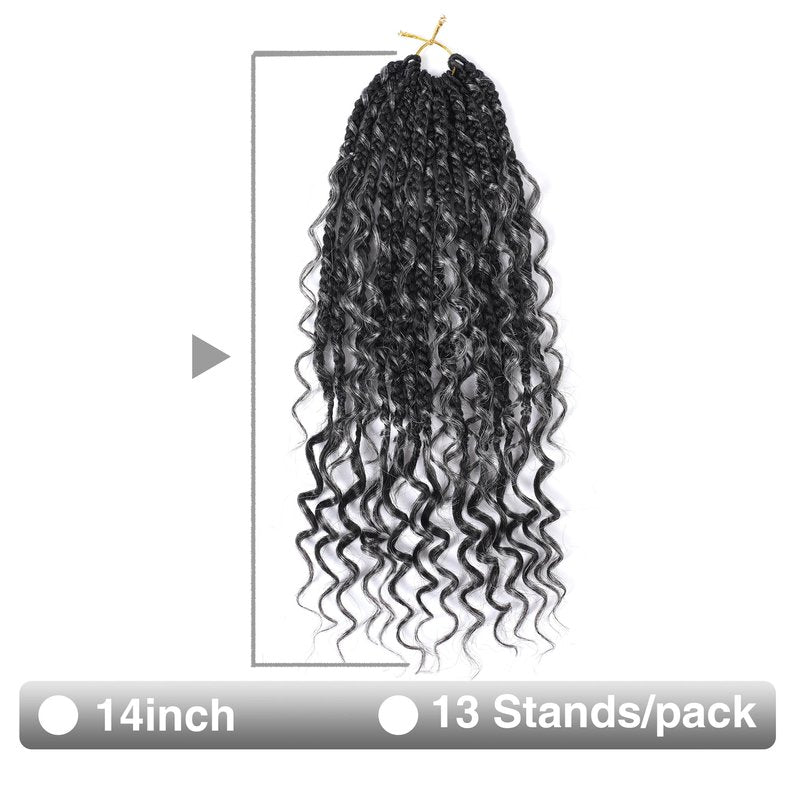 SALANNO Tornado Colorful Spirals Goddess Pre-looped Box Braid Extensions Crochet Hair for Black Women - Synthetic Boho Crochet Braids with Curly Ends(14inch, 9packs, 1B/Grey)
