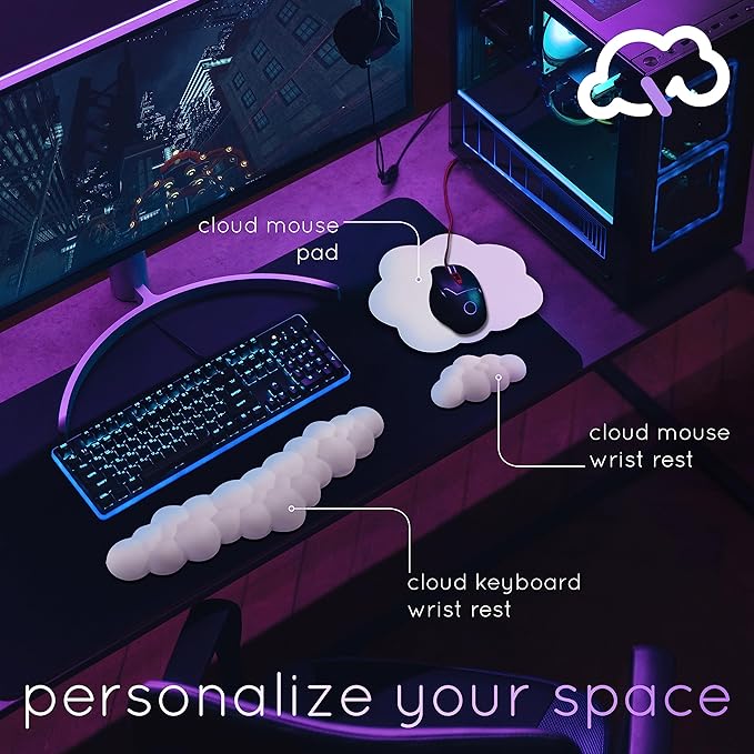 Cloud Keyboard Wrist Rest – Create-ables Qloud Cloud Wrist Rest for Computer Keyboard and Mouse, Ergonomic Memory Foam Wrist Pad with Non-Slip Base, Includes Cloud Mouse Pad – Slate Blue