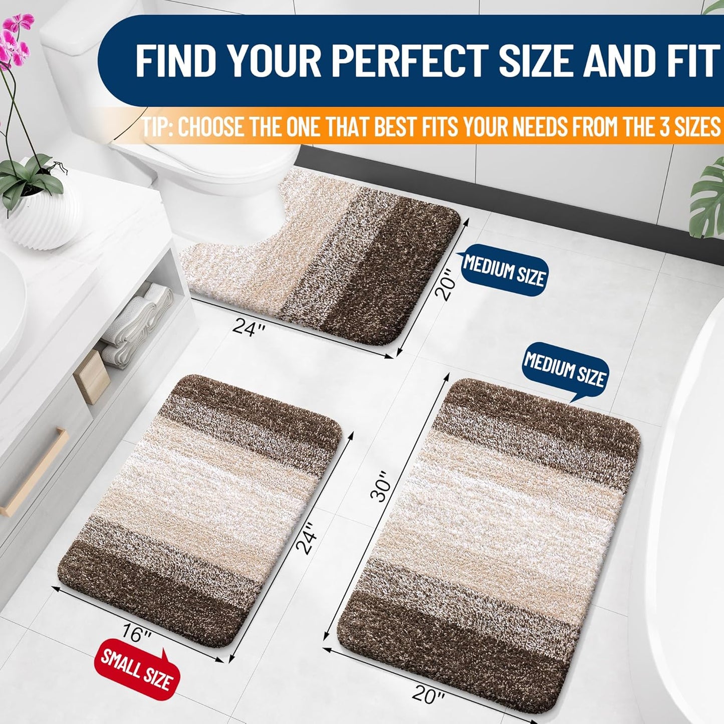 OLANLY Luxury U-Shaped Toilet Rugs - Extra Soft, Absorbent Microfiber Bath Mat | 24x20, Light Brown