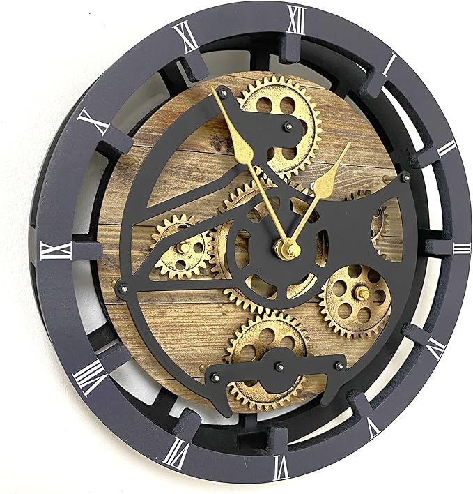 ImprovingLife The Gears Clock Desk Clock 10 inches with Real Moving Gears Convertible into Wall Clock (Gold Antique)
