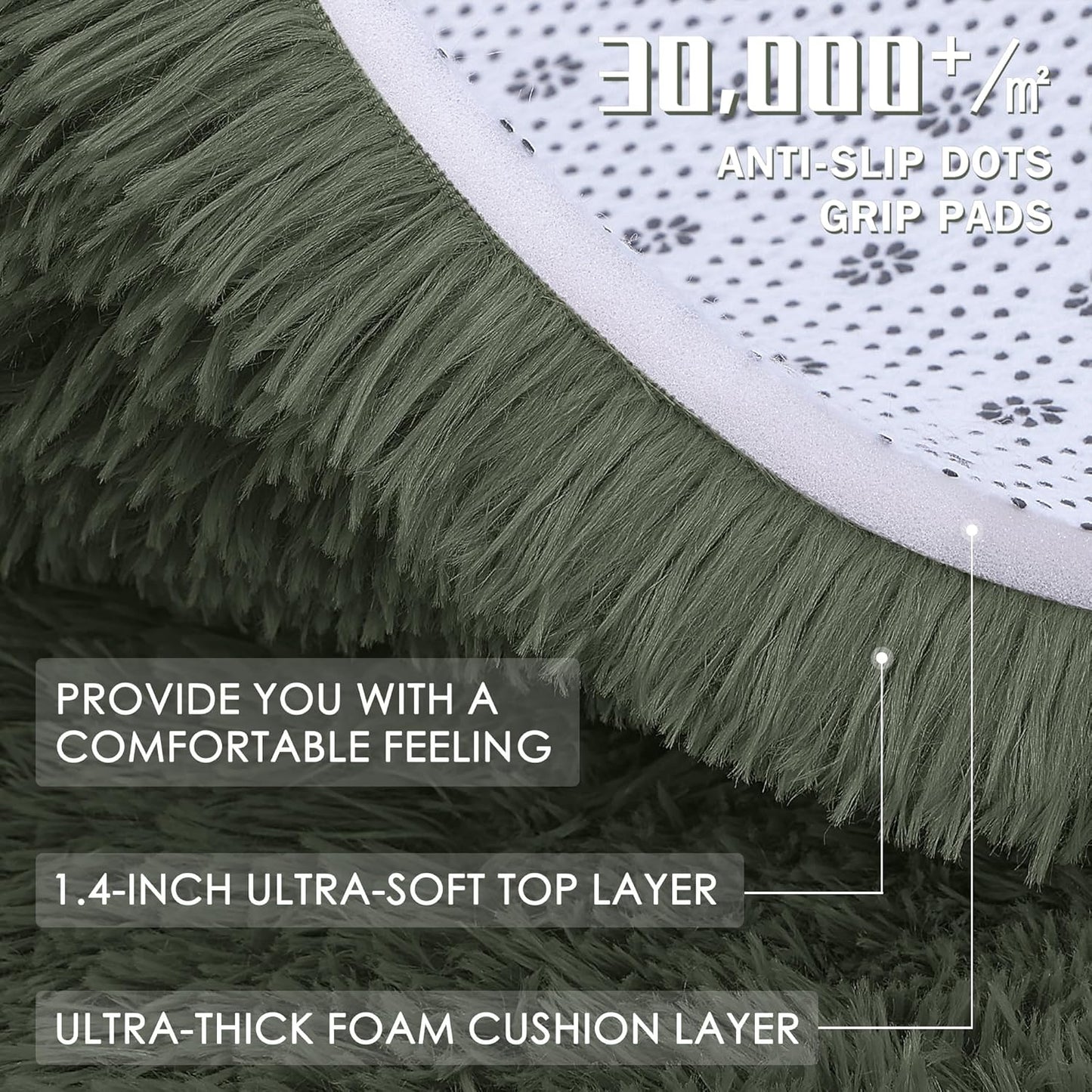 OLANLY Olive Green Round Rug - Soft, Fluffy Shaggy Carpet | 4 ft Machine Washable Area Rug for Bedroom & Living Room Decor