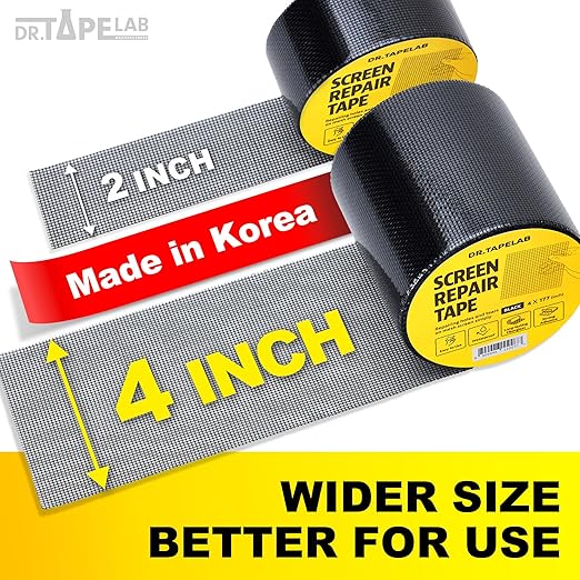 DR.TAPELAB, Grey Window Screen Repair Tape, 2 in X 15 FT, Screen Repair Kit for Windows or Doors, Strong Adhesive Patch Kit Fiberglass Mesh Tape