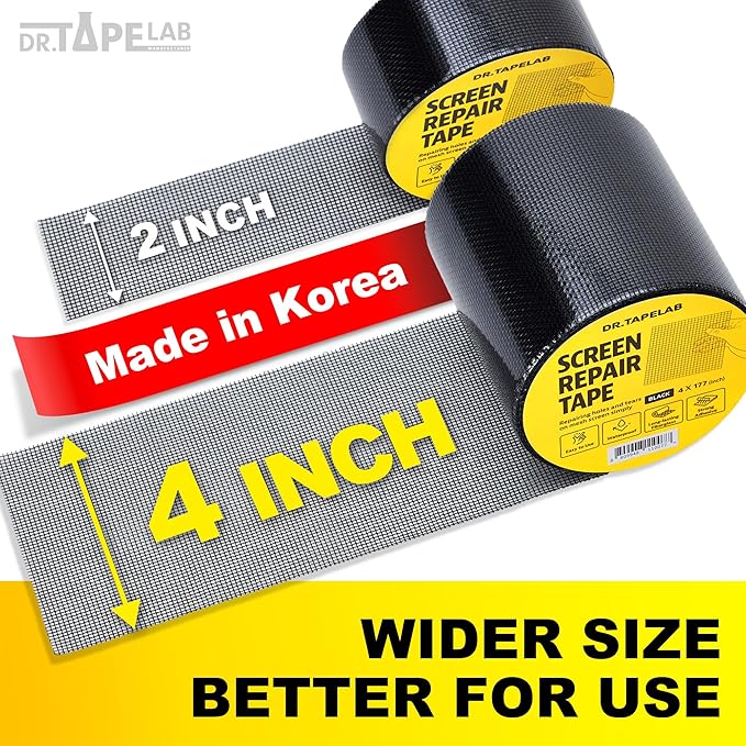 DR.TAPELAB, Grey Window Screen Repair Tape, 4 in X 15 FT, Screen Repair Kit for Windows or Doors, Strong Adhesive Patch Kit Fiberglass Mesh Tape