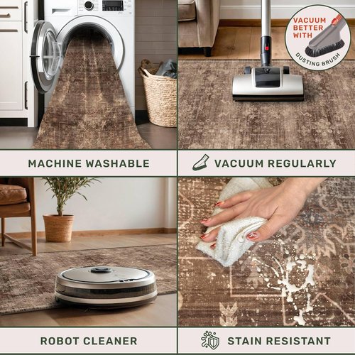 Hazo Haus Brown Area Rug - Extra Large Vintage Western Design | Washable Non-Slip 10x14 for Living Room, Dining, Bedroom