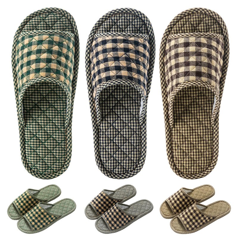 biroris 3 Pairs Plaid House Slippers for Men, Open Toe Indoor Slippers Comfortable Washable Portable Foldable Guest Travel Hotel Airplane Spa Slippers