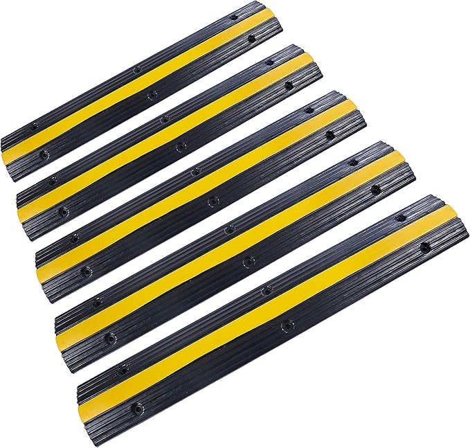 YONSHENG Rubber Cable Ramp Cord Cover Cable Protector Ramps Wire Hose Protective 1 Channel 22000Lbs Load Capacity Traffic Speed Bump for Asphalt Concrete Gravel Driveway Indoor Outdoor, 5 Pack