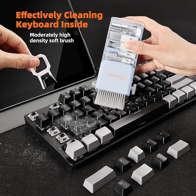Keyboard Cleaner Laptop Cleaning Kit, Compact Keyboard Cleaning kit for Computer MacBook iPhone AirPods Pro, PC Electronic Cleaner Kit with Brush & Spray for Computer Screen, PC Camera Monitor, Blue