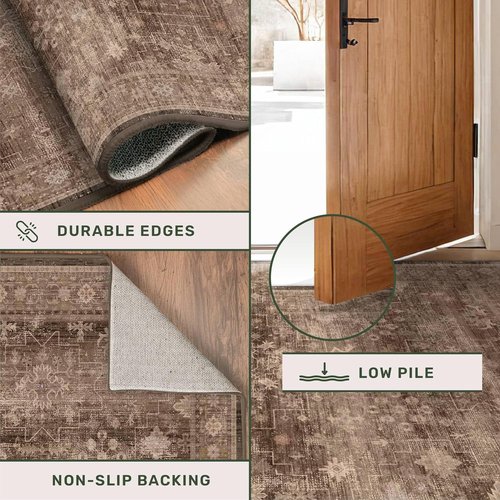 Hazo Haus Brown Area Rug - Extra Large Vintage Western Design | Washable Non-Slip 10x14 for Living Room, Dining, Bedroom