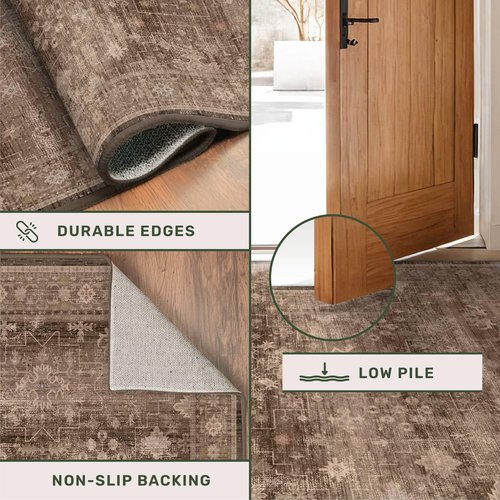Hazo Haus Brown Rug for Living Room 10x14 - Extra Large Vintage Western Unique Neutral Taupe, Washable Low Pile Non-Slip Soft Thin Area Rug for Dining Under Table, Bedroom Under Bed, Home Office