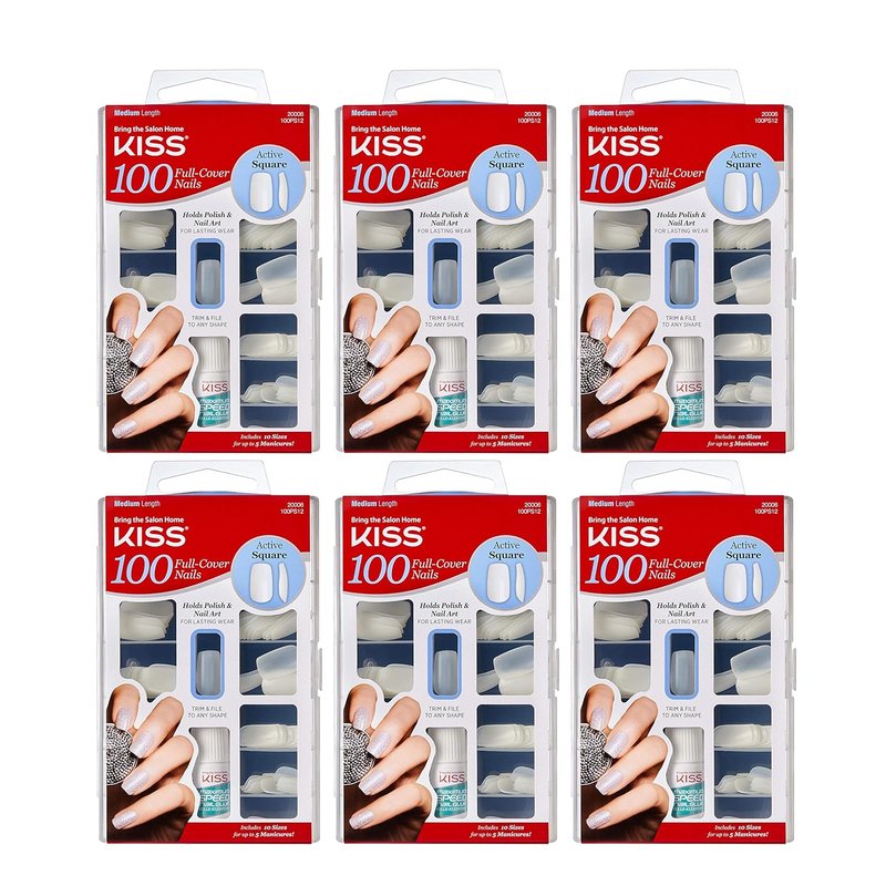 Kiss 100 Full Cover Active Square Nails - Durable & Stylish | Pack of 6