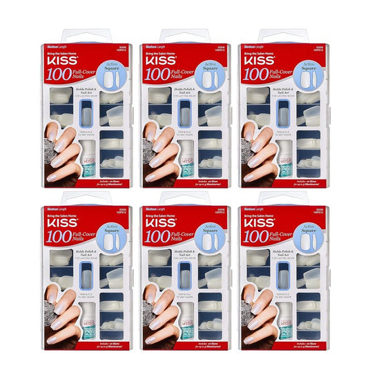 Kiss 100 Full Cover Active Square Nails - Durable & Stylish | Pack of 6