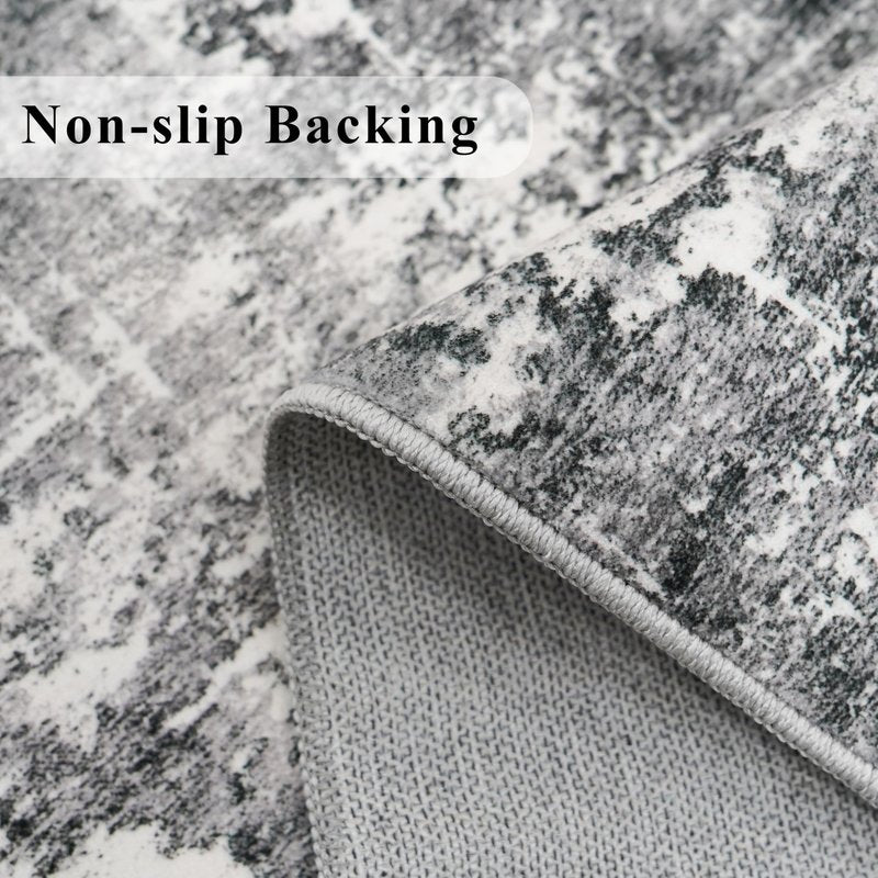 Washable 2x5 Kitchen Area Rug: Non-Slip Abstract Water-Resistant Entryway Rug Soft Sink Fridge Area Bedroom Carpet Low Pile Floor Mat for Bathroom Laundry Nursery Non-Shedding Runner(2X5,Black/Grey)