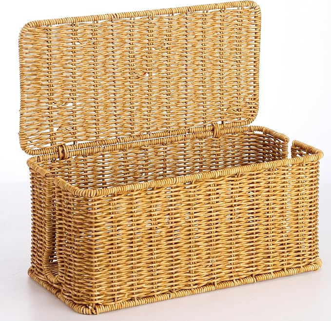 ZhiYo Rattan Cable Management Box, Cord Organizer, Nature, 13.5"x6.2"x6"
