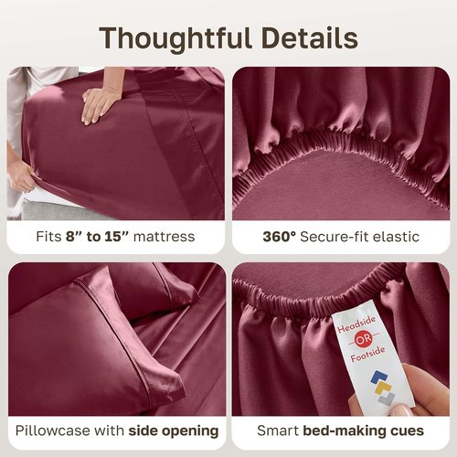 California Design Den Twin XL Bed Sheets Set - 100% Cotton, 400 Thread Count, Silky Smooth Sateen - Burgundy Red