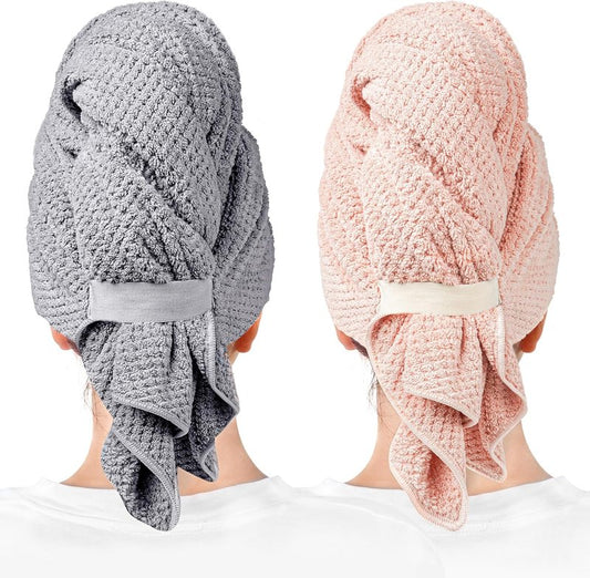 Microfiber Hair Towels for Women - Super Absorbent Quick Dry Wraps | 2 Pack, Anti-Frizz Turbans for Curly & Straight Hair - 27.5'' x 39.4''